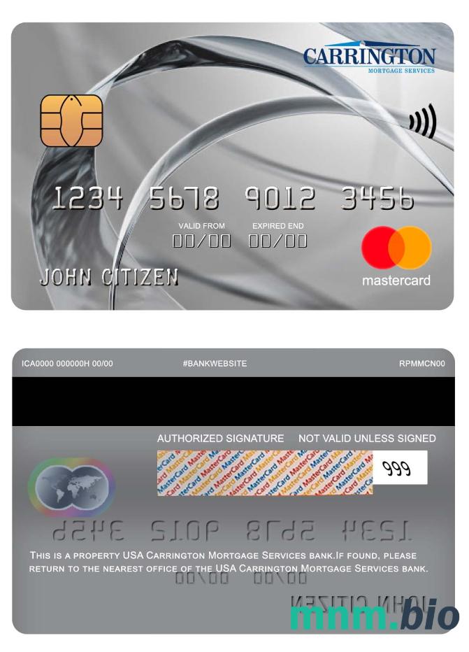 USA Carrington Mortgage Services bank przykład karty mastercard w formacie PSD